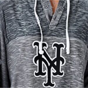 New York Mets Men's Two Tone Gray Hooded Sweater with Logo NEW!